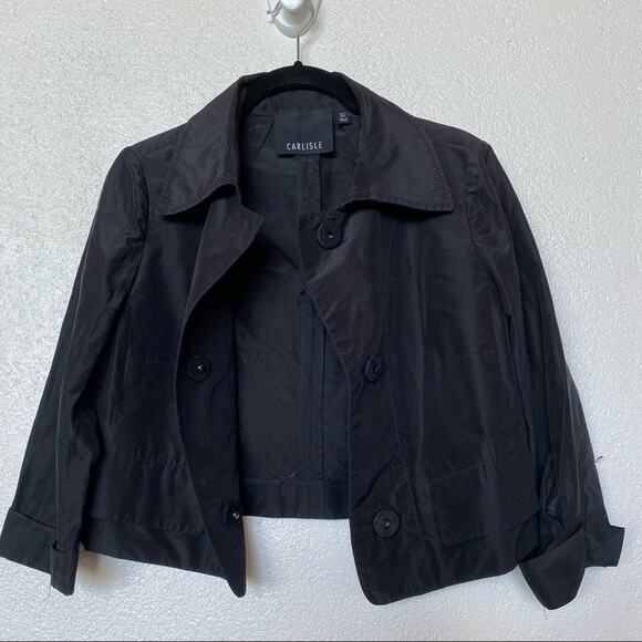 Carlisle Silk Blend Boxy Cropped Sleeve Black Jacket Size 4 - Picture 9 of 13